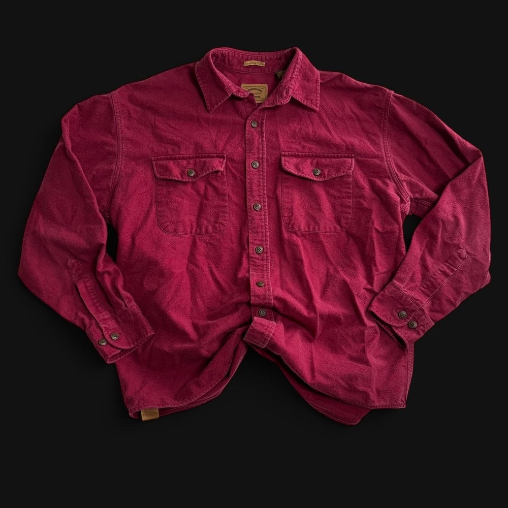 Vintage St Johns Bay Chamois Cloth Shirt Mens Large Red Heavyweight Cotton 1998